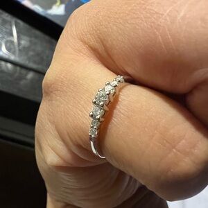 18k ,305 total weight of diamonds, size 7 (, used to be my engagement ring)